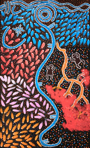 Aboriginal Art by Thomas Jangala Rice, Ngapa Jukurrpa (Water Dreaming) - Puyurru, 76x46cm - ART ARK®