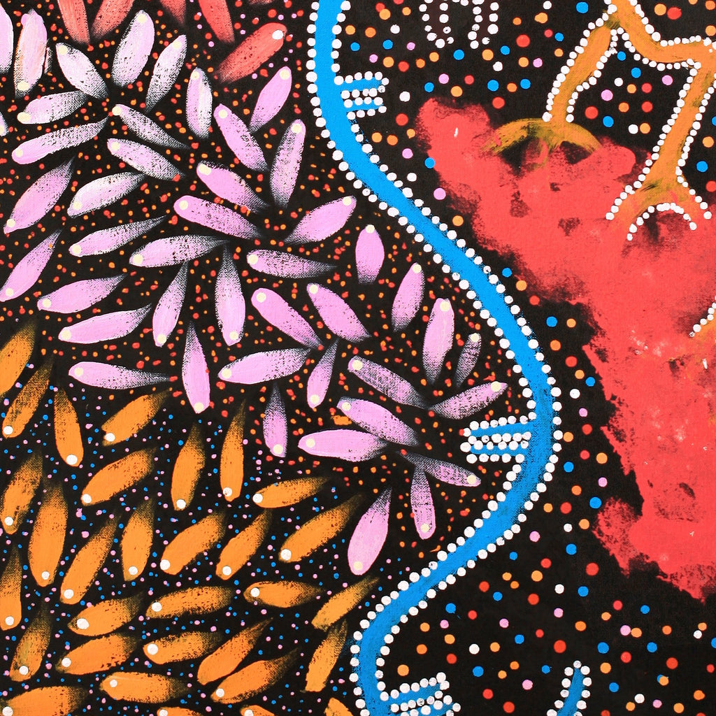 Aboriginal Artwork by Thomas Jangala Rice, Ngapa Jukurrpa (Water Dreaming) - Puyurru, 76x46cm