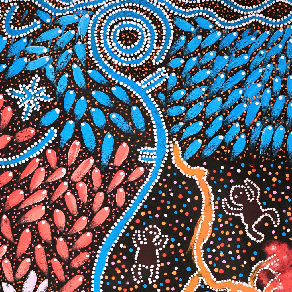 Aboriginal Artwork by Thomas Jangala Rice, Ngapa Jukurrpa (Water Dreaming) - Puyurru, 76x46cm