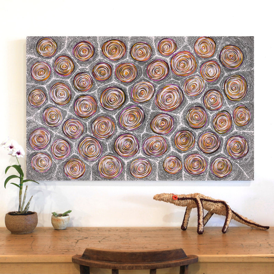 Aboriginal Artwork by Valda Napangardi Granites, Ngalyipi Jukurrpa (Snakevine Dreaming) - Mina Mina, 122x76cm