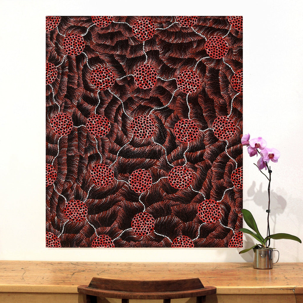 Aboriginal Artwork by Vanessa Nampijinpa Brown, Pamapardu Jukurrpa (Flying Ant Dreaming) - Warntungurru, 107x91cm
