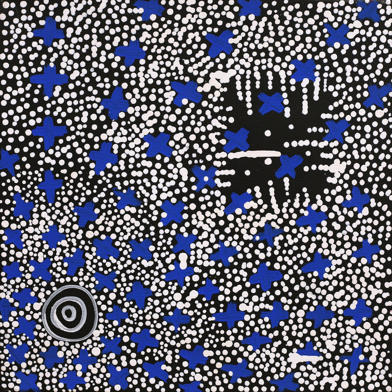 Aboriginal Artwork by Verona Nungarrayi Jurrah, Ngatijirri Jukurrpa (Budgerigar Dreaming), 30x30cm