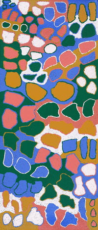 Aboriginal Artwork by Virginia Napaljarri Sims, Mina Mina Jukurrpa (Mina Mina Dreaming) - Ngalyipi, 107x46cm