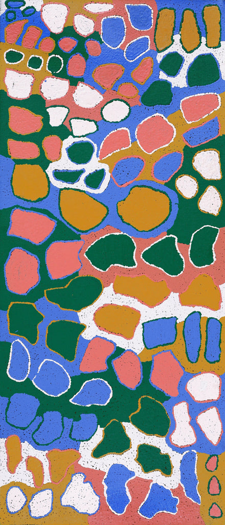 Aboriginal Artwork by Virginia Napaljarri Sims, Mina Mina Jukurrpa (Mina Mina Dreaming) - Ngalyipi, 107x46cm