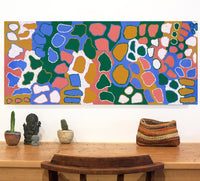 Aboriginal Artwork by Virginia Napaljarri Sims, Mina Mina Jukurrpa (Mina Mina Dreaming) - Ngalyipi, 107x46cm