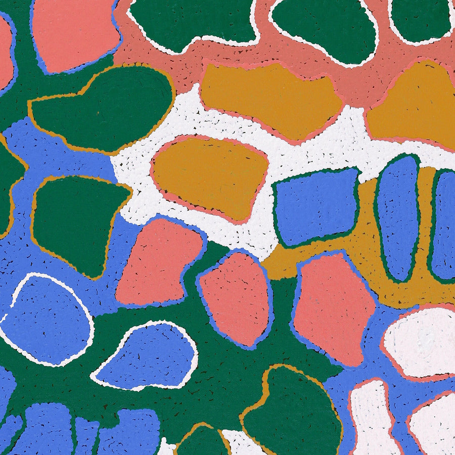 Aboriginal Artwork by Virginia Napaljarri Sims, Mina Mina Jukurrpa (Mina Mina Dreaming) - Ngalyipi, 107x46cm