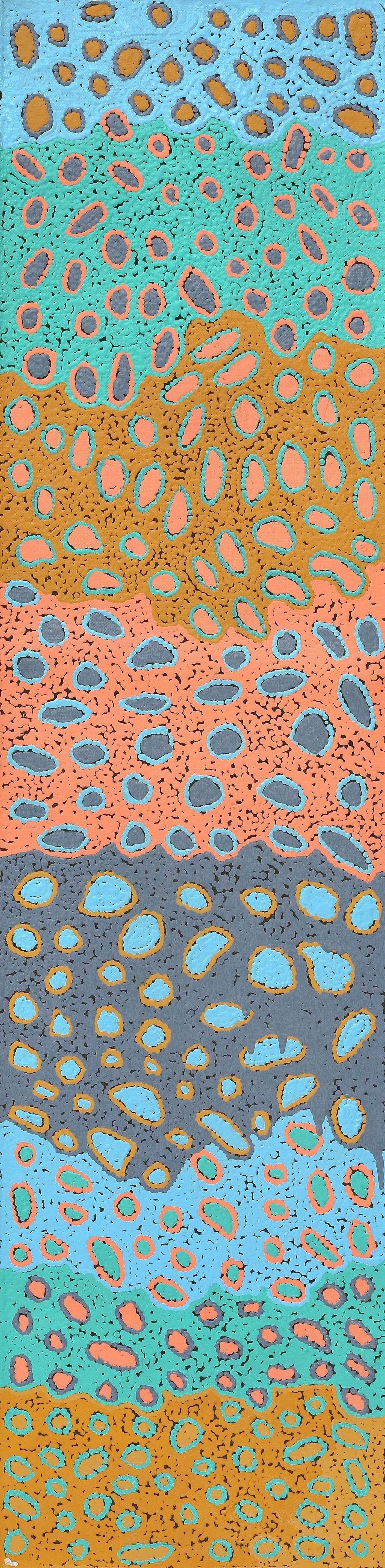 Aboriginal Artwork by Virginia Napaljarri Sims, Mina Mina Jukurrpa (Mina Mina Dreaming) - Ngalyipi, 122x30cm