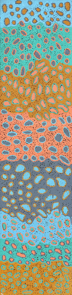 Aboriginal Artwork by Virginia Napaljarri Sims, Mina Mina Jukurrpa (Mina Mina Dreaming) - Ngalyipi, 122x30cm