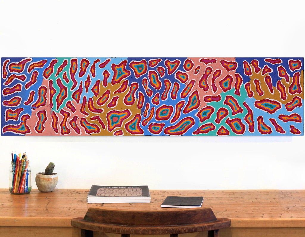Aboriginal Artwork by Virginia Napaljarri Sims, Mina Mina Jukurrpa (Mina Mina Dreaming) - Ngalyipi, 122x30cm