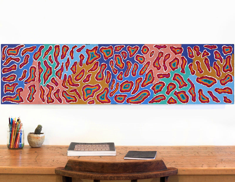 Aboriginal Artwork by Virginia Napaljarri Sims, Mina Mina Jukurrpa (Mina Mina Dreaming) - Ngalyipi, 122x30cm