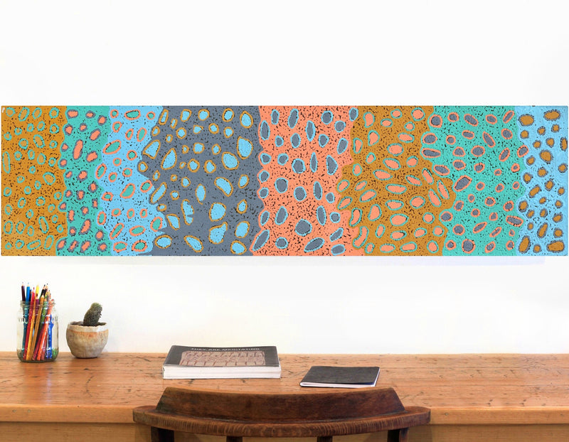 Aboriginal Artwork by Virginia Napaljarri Sims, Mina Mina Jukurrpa (Mina Mina Dreaming) - Ngalyipi, 122x30cm