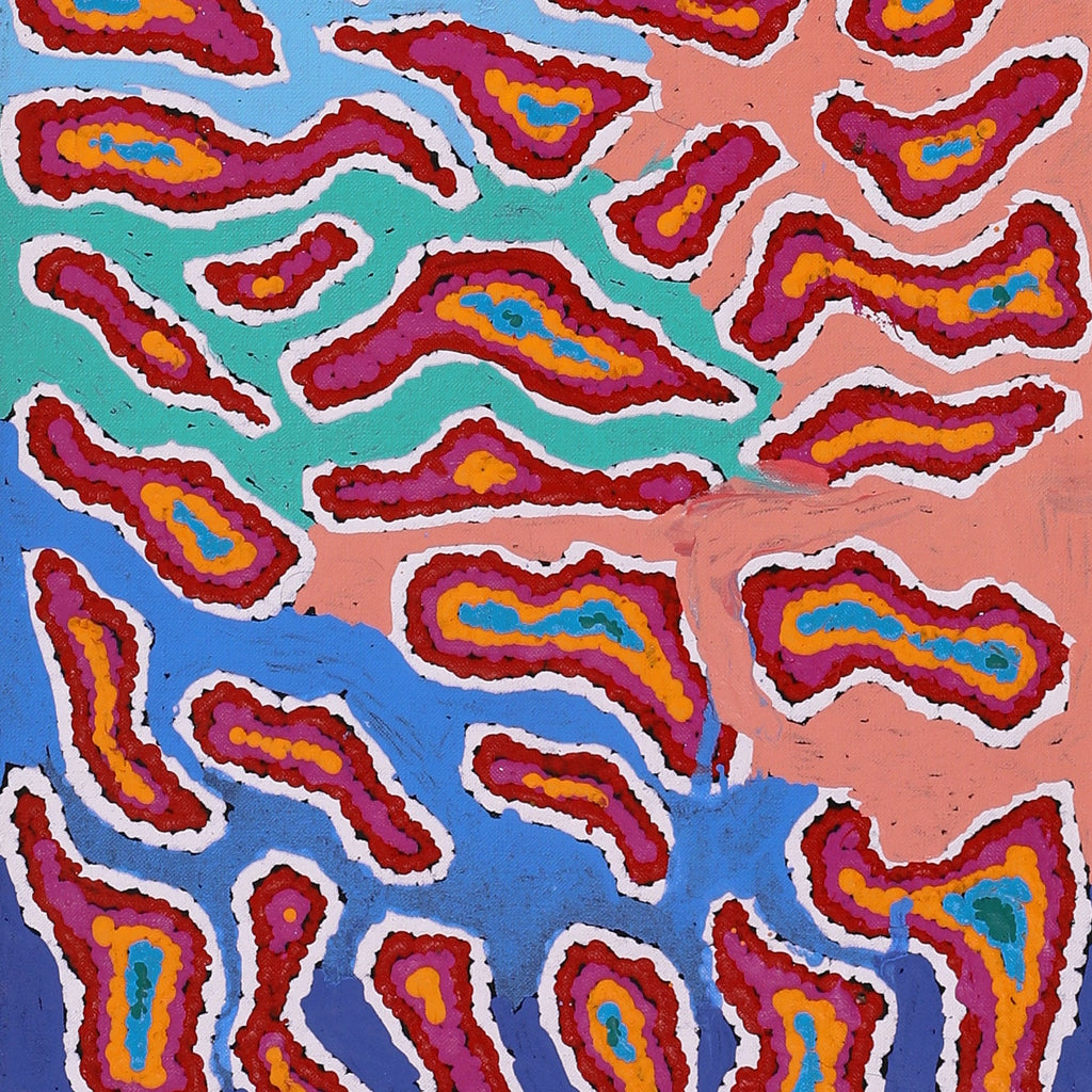 Aboriginal Artwork by Virginia Napaljarri Sims, Mina Mina Jukurrpa (Mina Mina Dreaming) - Ngalyipi, 122x30cm