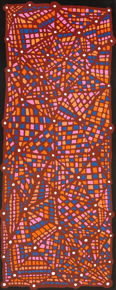 Aboriginal Artwork by Virginia Napaljarri Sims, Mina Mina Jukurrpa (Mina Mina Dreaming) - Ngalyipi, 152x61cm