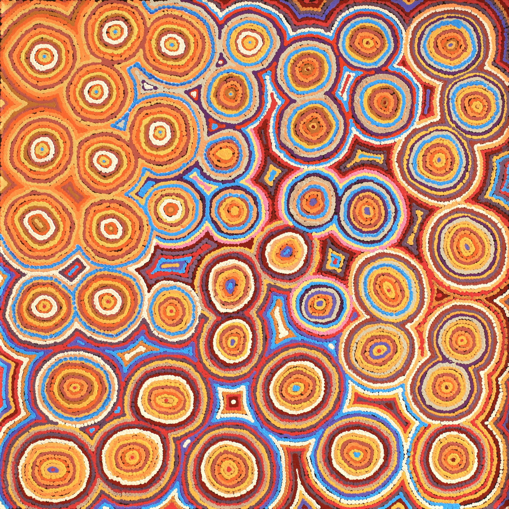 Aboriginal Art by Virginia Napaljarri Sims, Mina Mina Jukurrpa (Mina Mina Dreaming) - Ngalyipi, 91x91cm - ART ARK®