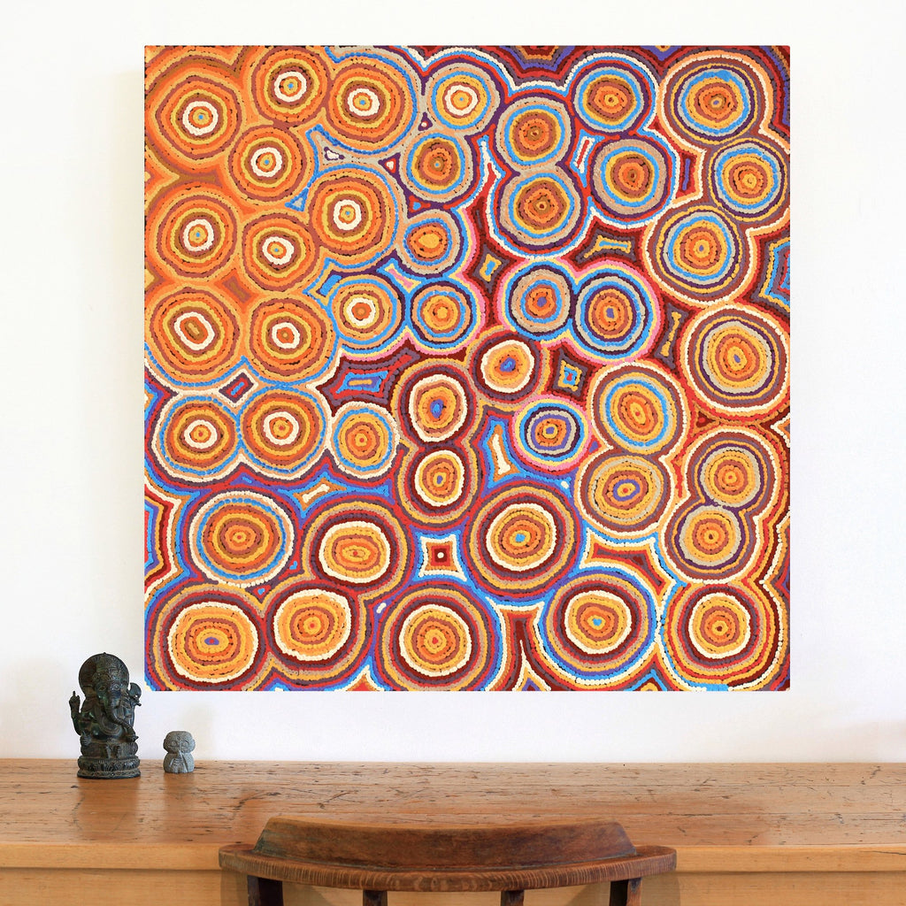 Aboriginal Art by Virginia Napaljarri Sims, Mina Mina Jukurrpa (Mina Mina Dreaming) - Ngalyipi, 91x91cm - ART ARK®