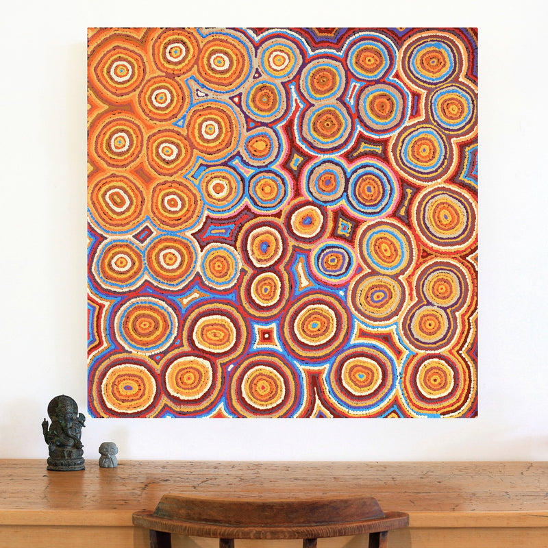Aboriginal Artwork by Virginia Napaljarri Sims, Mina Mina Jukurrpa (Mina Mina Dreaming) - Ngalyipi, 91x91cm
