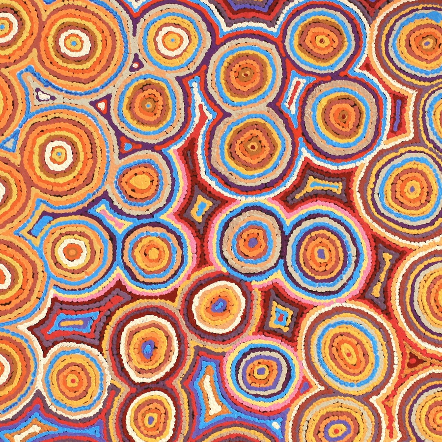 Aboriginal Artwork by Virginia Napaljarri Sims, Mina Mina Jukurrpa (Mina Mina Dreaming) - Ngalyipi, 91x91cm
