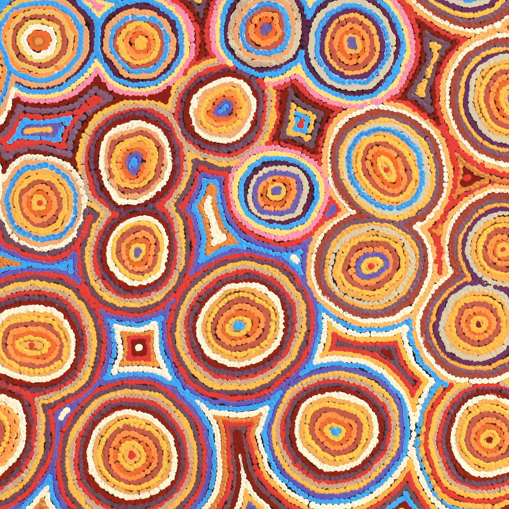 Aboriginal Artwork by Virginia Napaljarri Sims, Mina Mina Jukurrpa (Mina Mina Dreaming) - Ngalyipi, 91x91cm