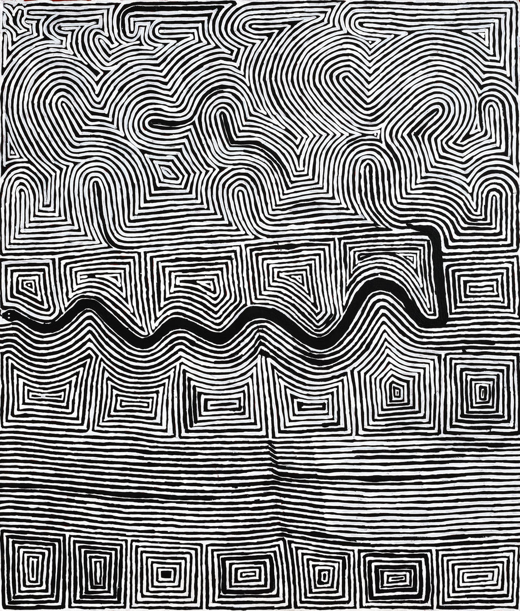 Aboriginal Artwork by Walter Jangala Brown, Tingari Cycle, 107x91cm