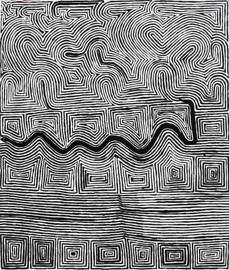 Aboriginal Artwork by Walter Jangala Brown, Tingari Cycle, 107x91cm