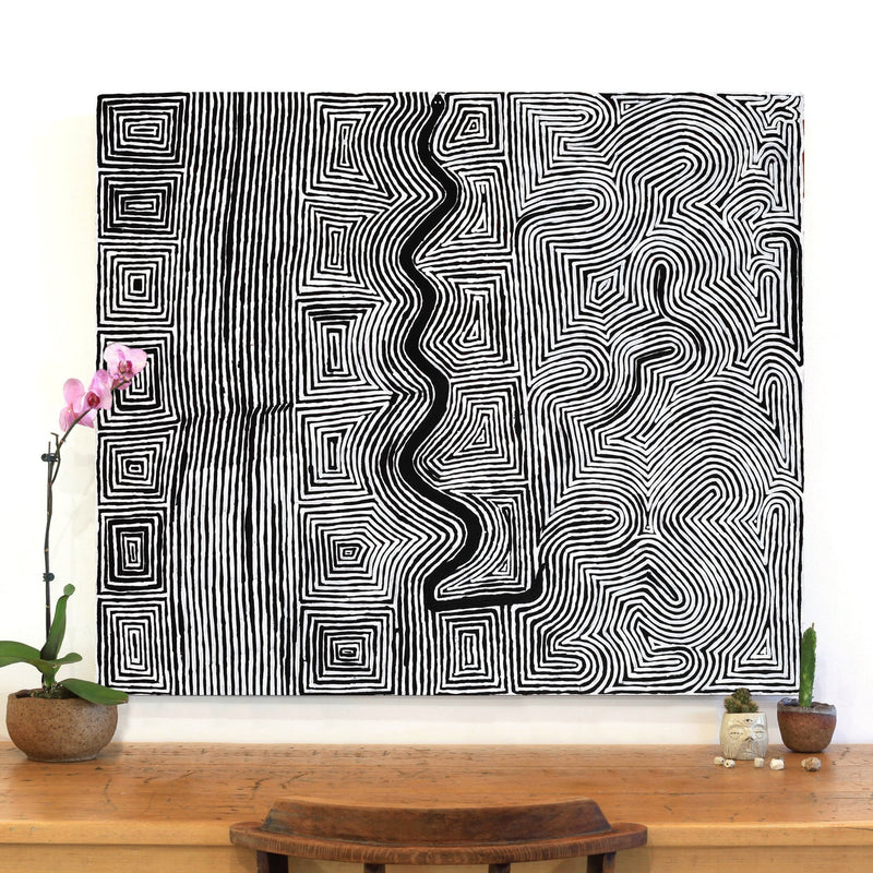 Aboriginal Artwork by Walter Jangala Brown, Tingari Cycle, 107x91cm