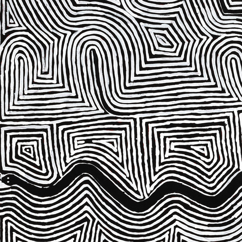 Aboriginal Artwork by Walter Jangala Brown, Tingari Cycle, 107x91cm