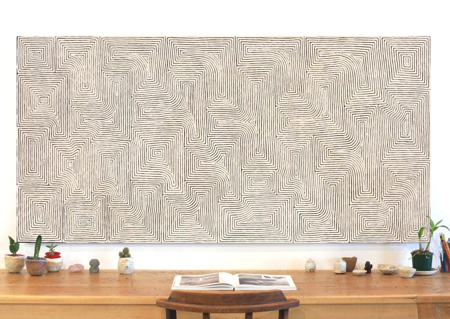 Aboriginal Artwork by Walter Jangala Brown, Tingari Cycle, 183x91cm