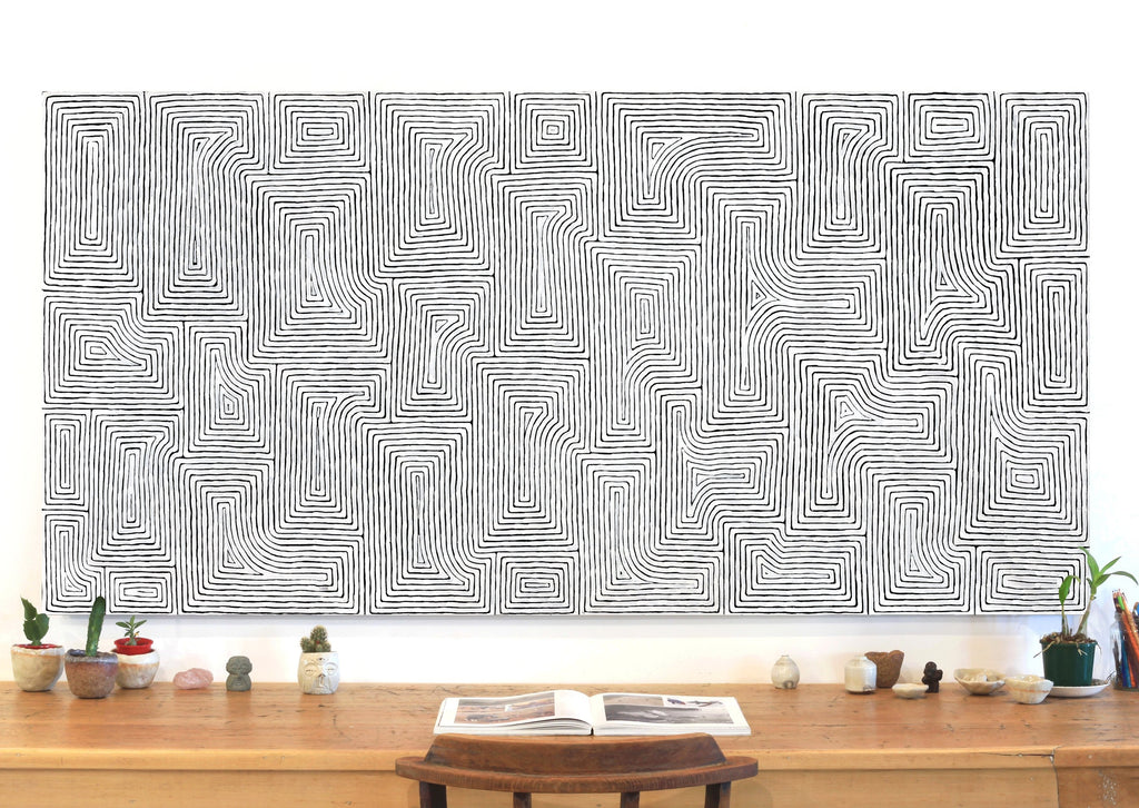 Aboriginal Artwork by Walter Jangala Brown, Tingari Cycle, 183x91cm
