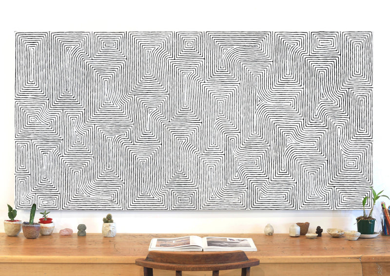 Aboriginal Artwork by Walter Jangala Brown, Tingari Cycle, 183x91cm