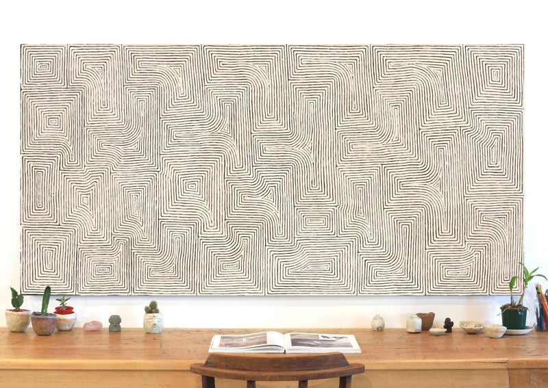 Aboriginal Artwork by Walter Jangala Brown, Tingari Cycle, 183x91cm