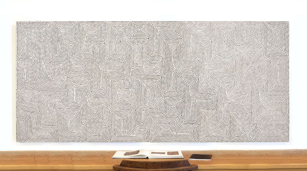 Aboriginal Artwork by Walter Jangala Brown, Tingari Cycle, 240x107cm