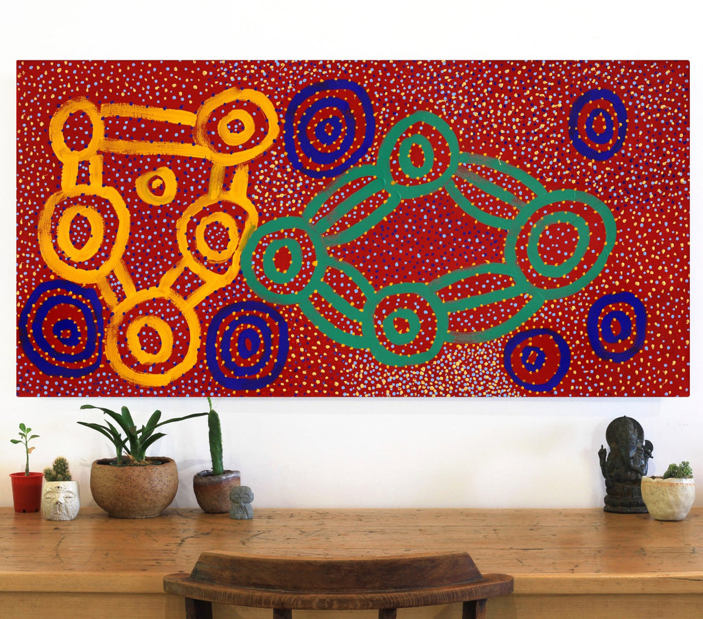 Aboriginal Artwork by Watson Jangala Robertson, Ngapa Jukurrpa (Water Dreaming) - Puyurru, 122x61cm