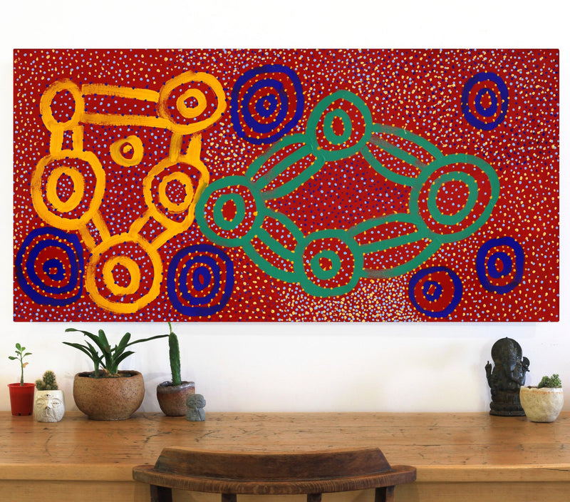 Aboriginal Artwork by Watson Jangala Robertson, Ngapa Jukurrpa (Water Dreaming) - Puyurru, 122x61cm