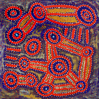 Aboriginal Artwork by Watson Jangala Robertson, Ngapa Jukurrpa (Water Dreaming) - Puyurru, 76x76cm