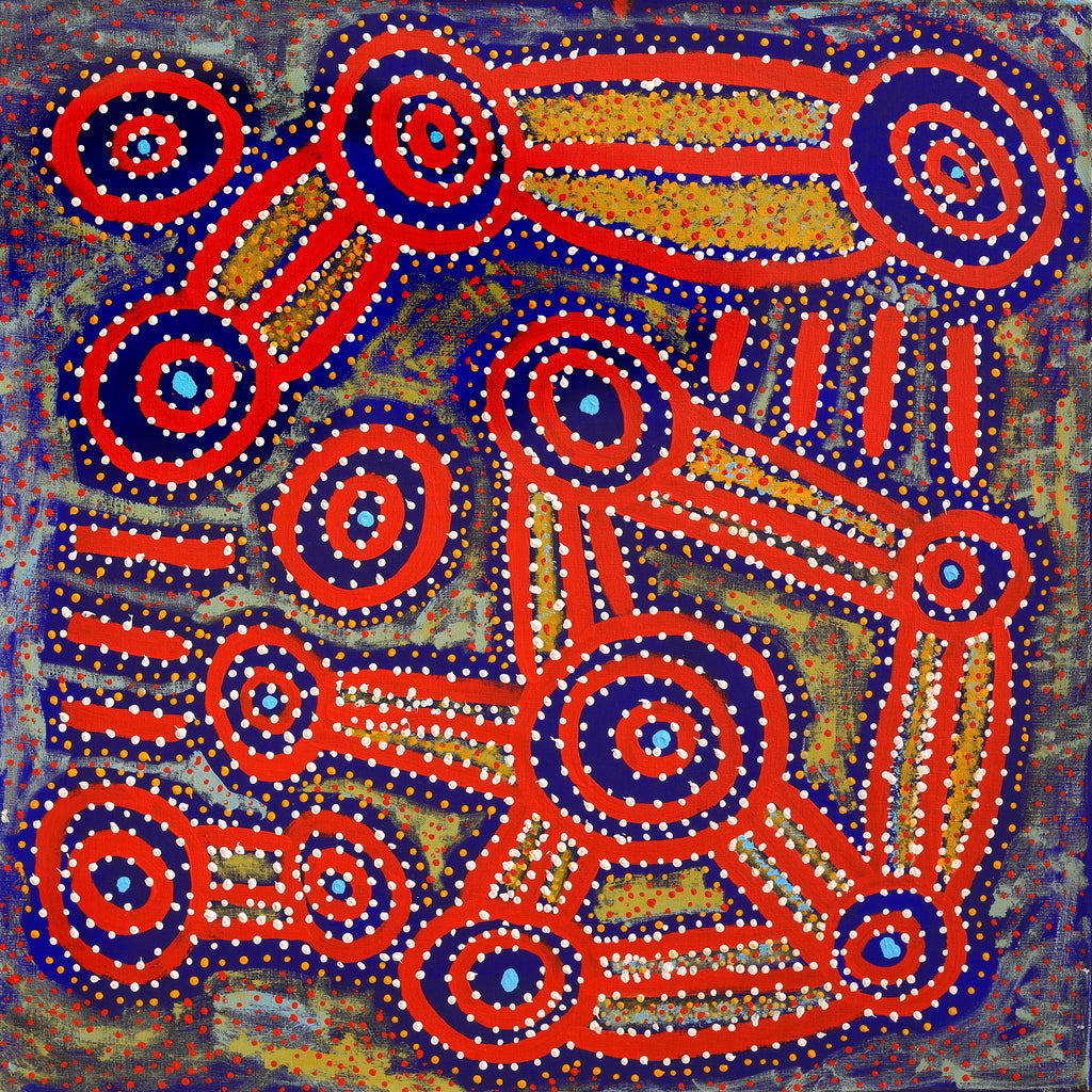 Aboriginal Artwork by Watson Jangala Robertson, Ngapa Jukurrpa (Water Dreaming) - Puyurru, 76x76cm - ART ARK®