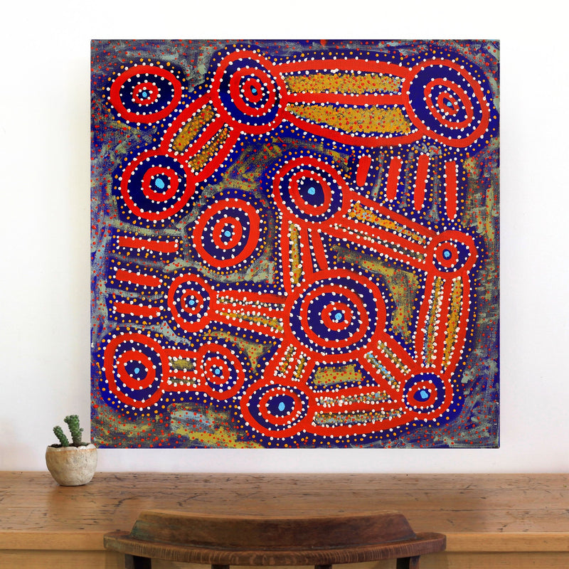 Aboriginal Artwork by Watson Jangala Robertson, Ngapa Jukurrpa (Water Dreaming) - Puyurru, 76x76cm