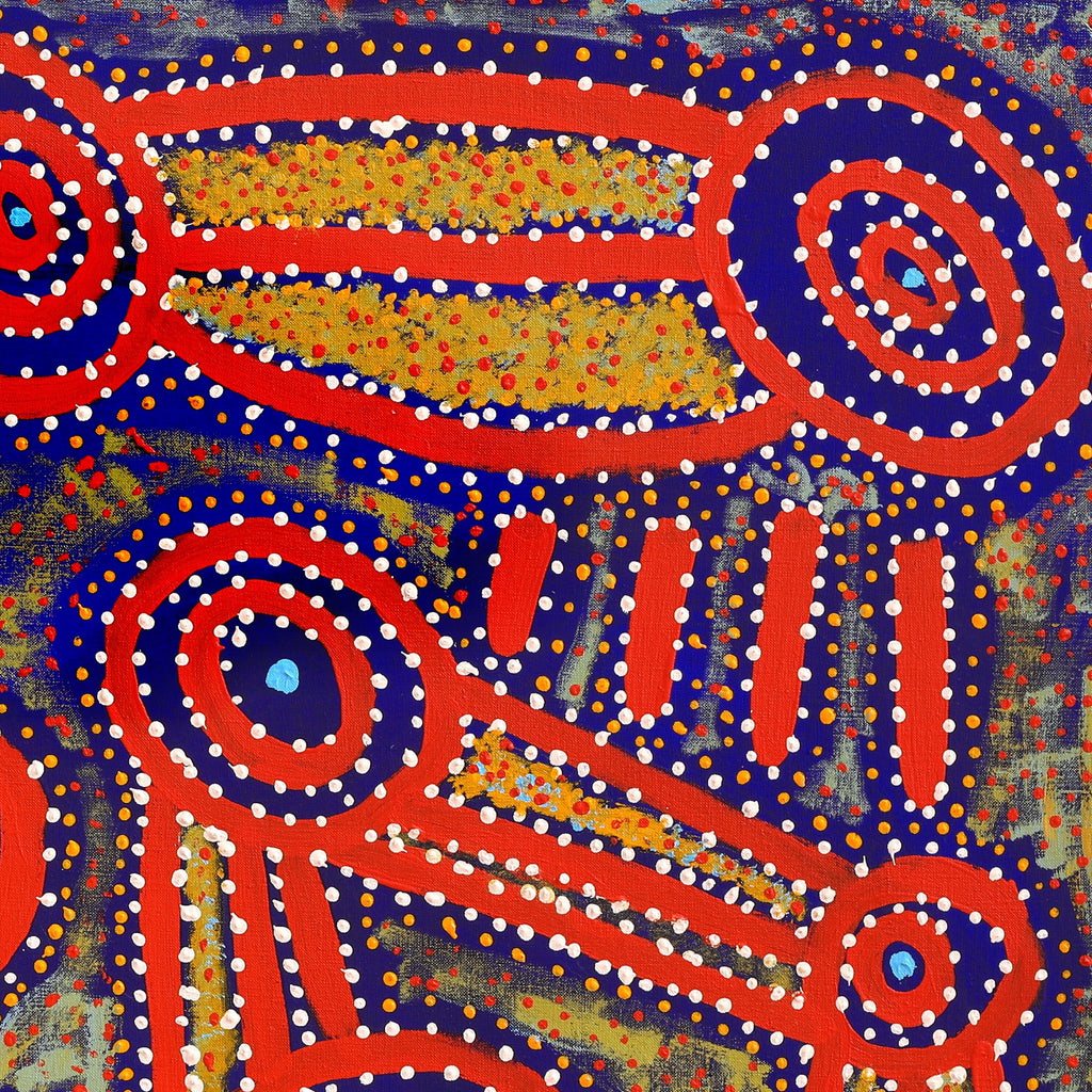 Aboriginal Artwork by Watson Jangala Robertson, Ngapa Jukurrpa (Water Dreaming) - Puyurru, 76x76cm