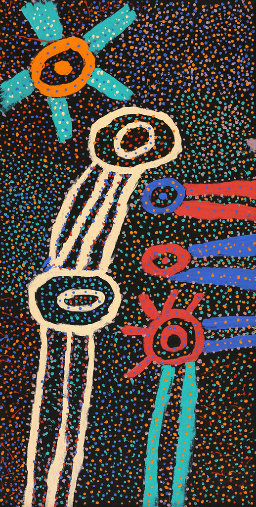 Aboriginal Artwork by Watson Jangala Robertson, Ngapa Jukurrpa (Water Dreaming) - Puyurru, 91x46cm