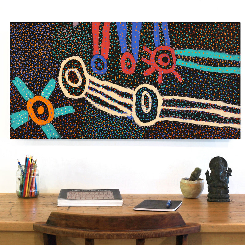Aboriginal Artwork by Watson Jangala Robertson, Ngapa Jukurrpa (Water Dreaming) - Puyurru, 91x46cm