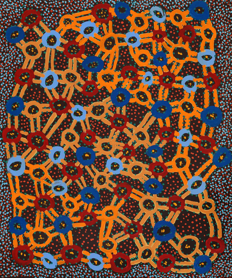 Aboriginal Artwork by Watson Jangala Robertson, Ngapa Jukurrpa (Water Dreaming) - Puyurru, 91x76cm