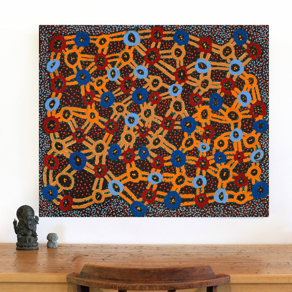 Aboriginal Artwork by Watson Jangala Robertson, Ngapa Jukurrpa (Water Dreaming) - Puyurru, 91x76cm