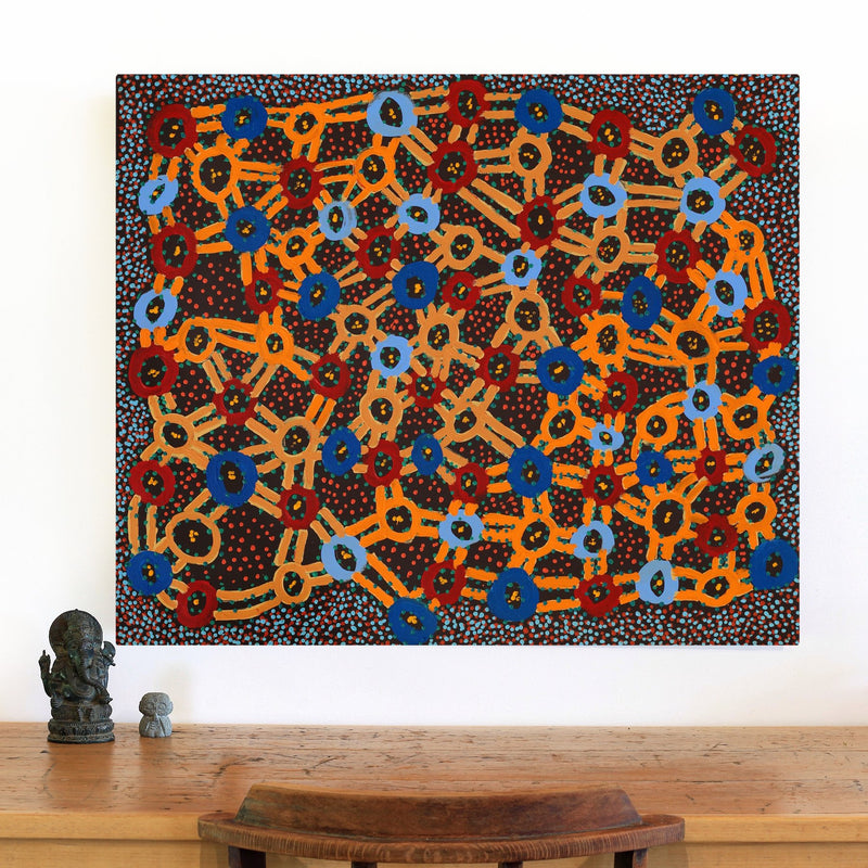 Aboriginal Artwork by Watson Jangala Robertson, Ngapa Jukurrpa (Water Dreaming) - Puyurru, 91x76cm