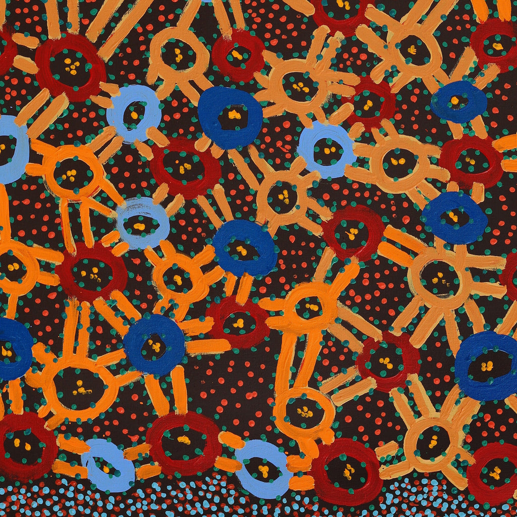 Aboriginal Artwork by Watson Jangala Robertson, Ngapa Jukurrpa (Water Dreaming) - Puyurru, 91x76cm