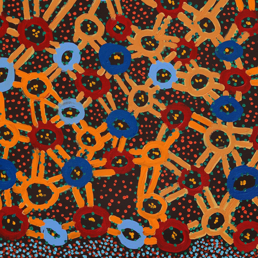 Aboriginal Artwork by Watson Jangala Robertson, Ngapa Jukurrpa (Water Dreaming) - Puyurru, 91x76cm