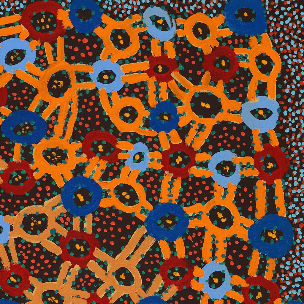 Aboriginal Artwork by Watson Jangala Robertson, Ngapa Jukurrpa (Water Dreaming) - Puyurru, 91x76cm
