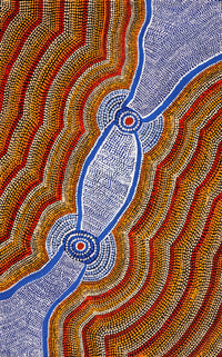 Aboriginal Artwork by William Jangala Mandijarra, Two water holes from Balgo, 122x76cm