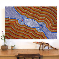 Aboriginal Artwork by William Jangala Mandijarra, Two water holes from Balgo, 122x76cm
