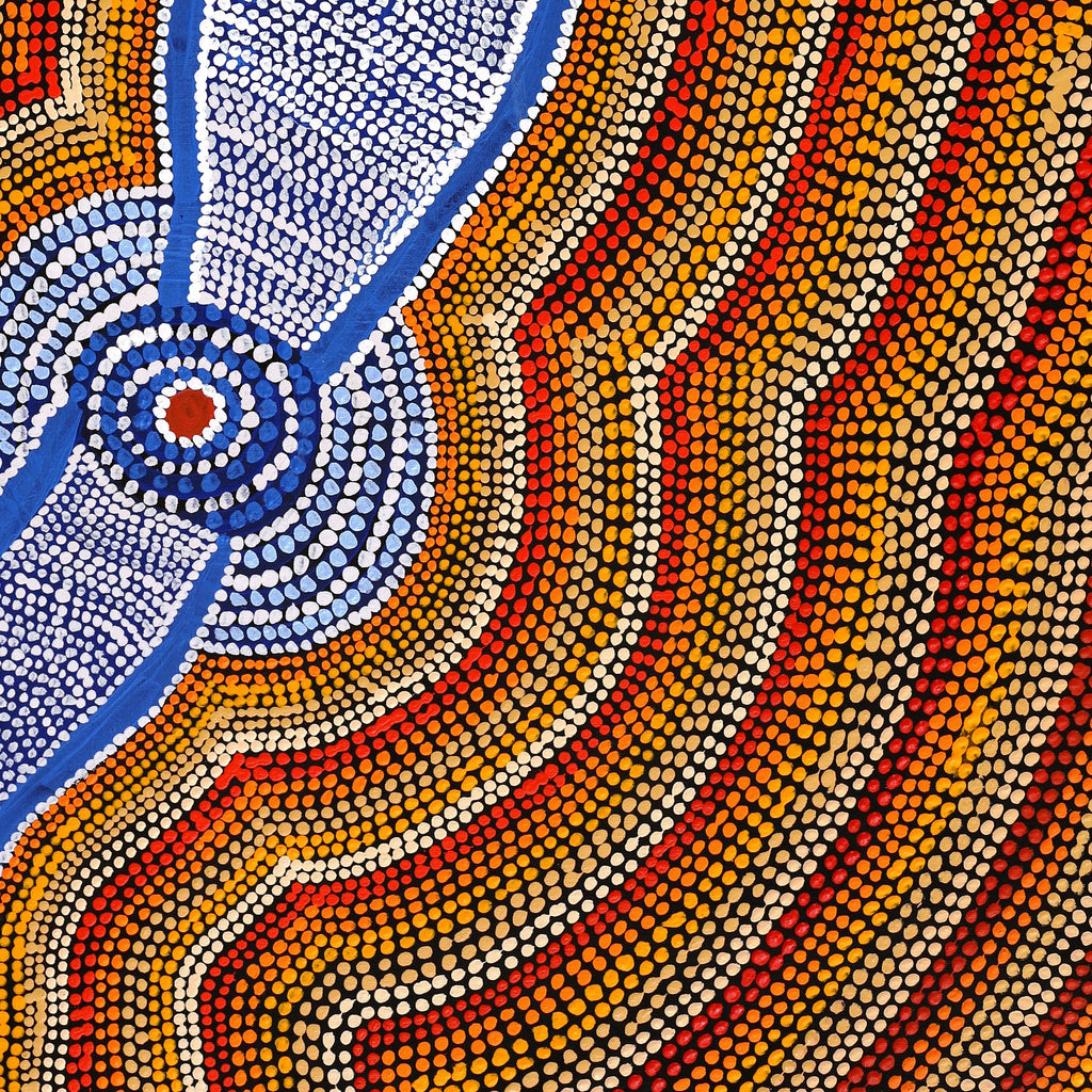 Aboriginal Artwork by William Jangala Mandijarra, Two water holes from Balgo, 122x76cm