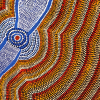 Aboriginal Artwork by William Jangala Mandijarra, Two water holes from Balgo, 122x76cm
