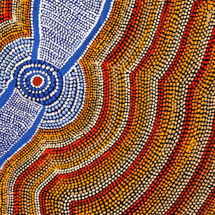 Aboriginal Artwork by William Jangala Mandijarra, Two water holes from Balgo, 122x76cm